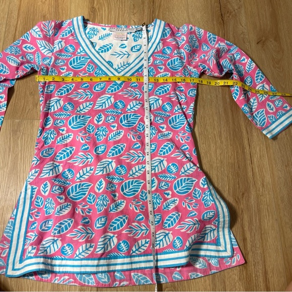 Gretchen Scott Pink Blue Print V Neck Cotton 3/4 Sleeve Tunic Size XS - Picture 3 of 5